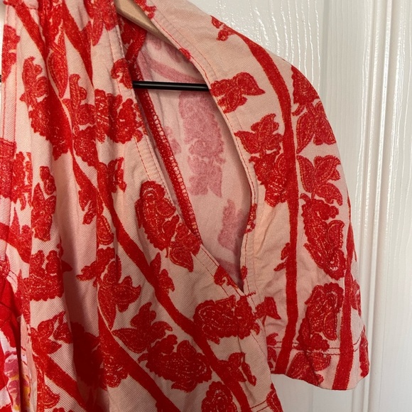 Free People Baja Babe Red Floral Cold Shoulder Top - Picture 6 of 6